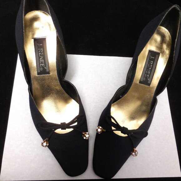 J Renee Navy Blue Silk Heels Size 8 M - Picture 1 of 2